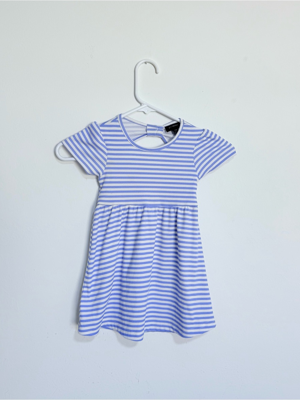 Toddler Girl picapino Blue and White Striped Dress with Back Keyhole Bow